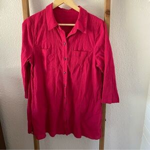 Coldwater Creek Crinkle Cotton Tunic Misses Medium Red